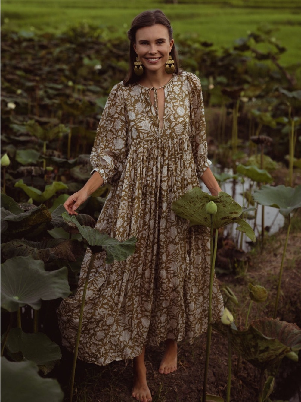 Daughters Of India Kyra Maxi Dress Olive